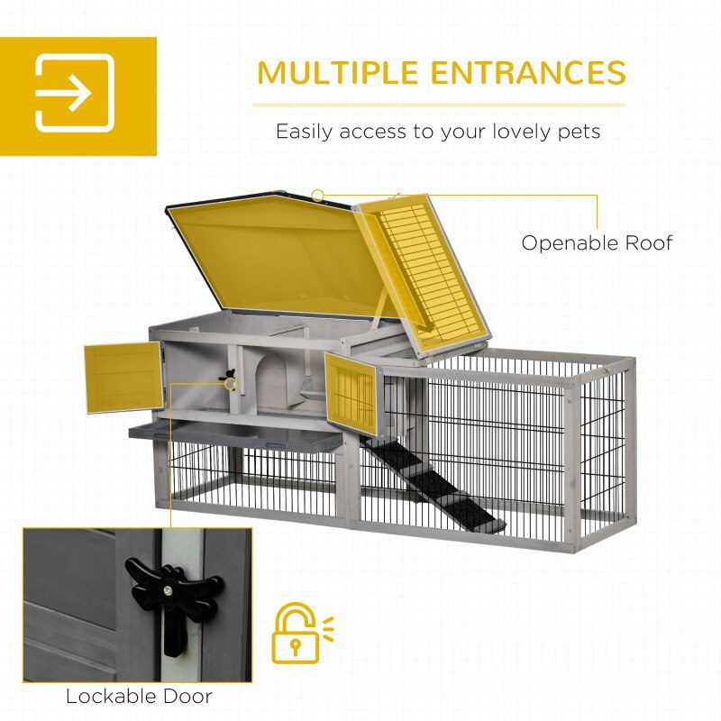 Rabbit Hutch Metal Bunny Cage, Wire and Easy Clean Tray with 2 House Levels and Patio Space 59" L x 20.75" W x 26.75" H