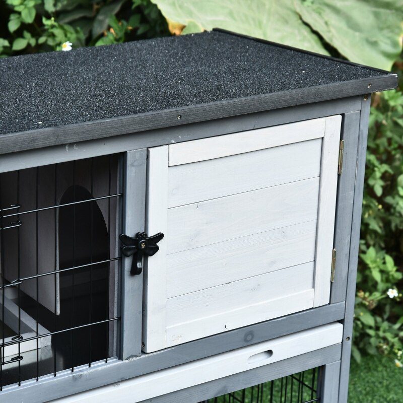 42.5" Wooden Rabbit Hutch - Water Resistant Pet House 4 Doors w/ Ramp 2-tier Wooden Rabbit Hutch