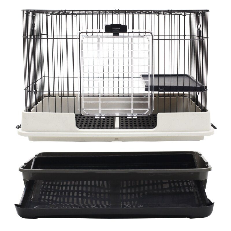 2 Tier 32" Small Indoor Rabbit Cage Rolling Small Animal Crate Ferrets Chinchillas Hutch Pull Out Tray Pet Furniture with Wheels