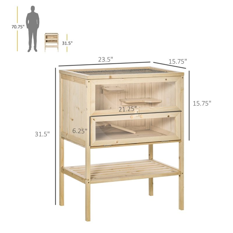 Wooden Hamster Cage 3-Tier Small Animals Exercise Play House w/ 5 Platforms Gerbil Cage 23.5" L×15.75" W×31.5" H