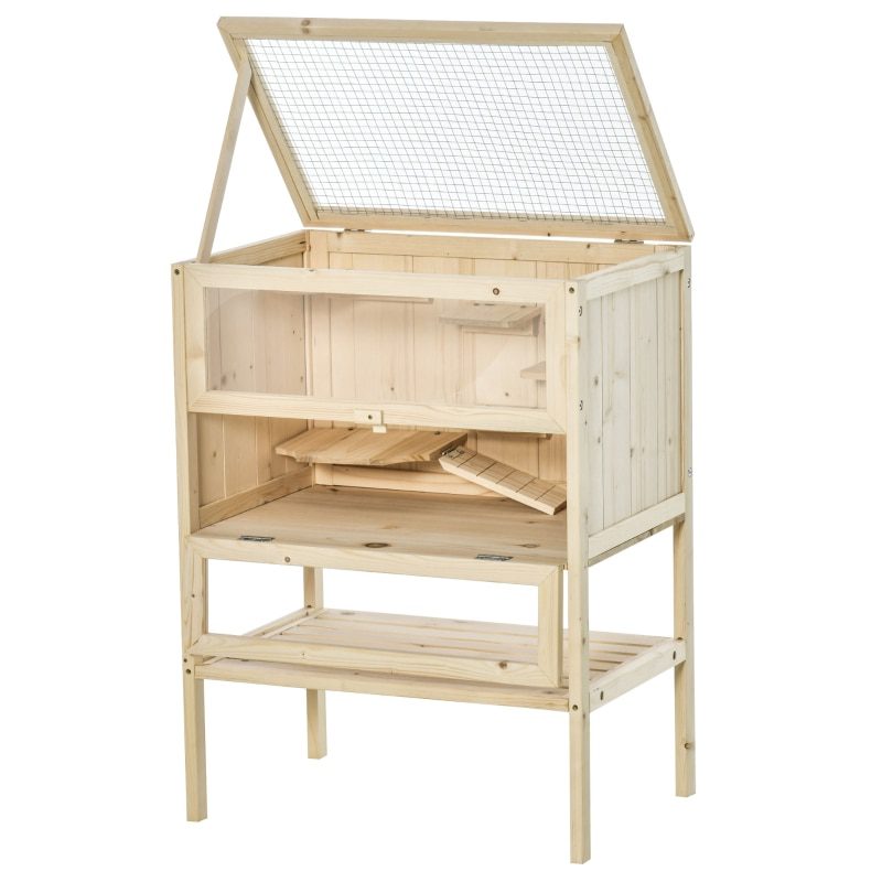 Wooden Hamster Cage 3-Tier Small Animals Exercise Play House w/ 5 Platforms Gerbil Cage 23.5" L×15.75" W×31.5" H