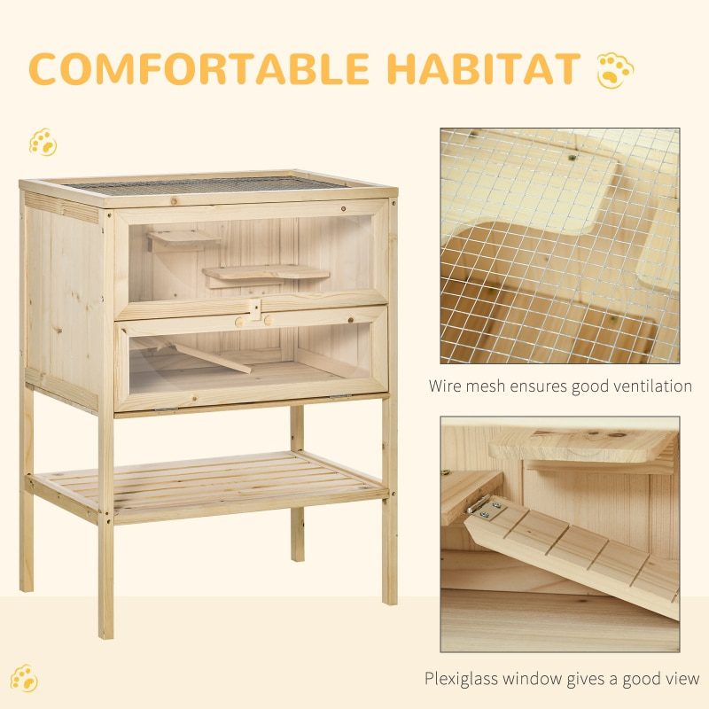 Wooden Hamster Cage 3-Tier Small Animals Exercise Play House w/ 5 Platforms Gerbil Cage 23.5" L×15.75" W×31.5" H