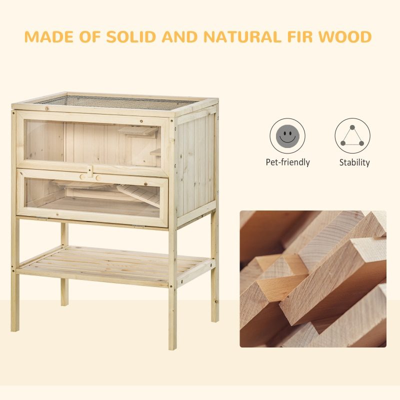 Wooden Hamster Cage 3-Tier Small Animals Exercise Play House w/ 5 Platforms Gerbil Cage 23.5" L×15.75" W×31.5" H