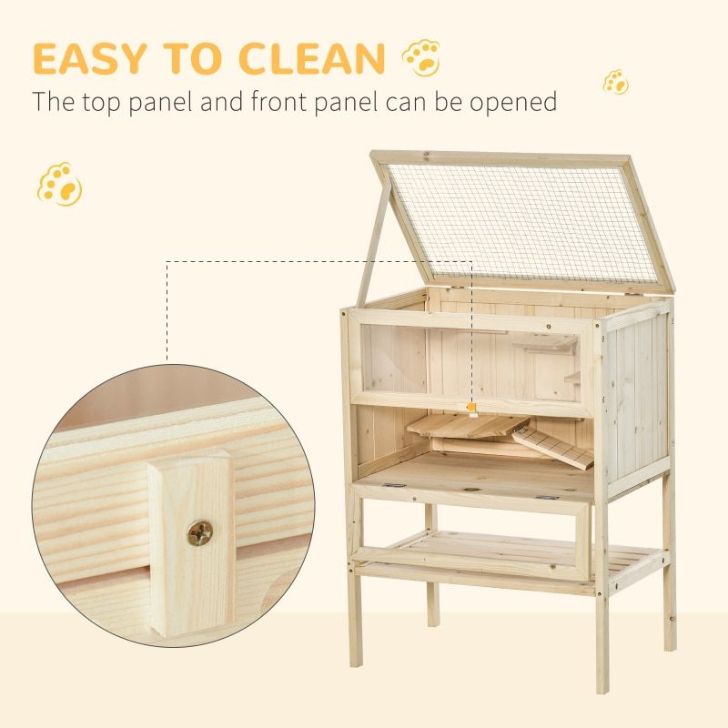 Wooden Hamster Cage 3-Tier Small Animals Exercise Play House w/ 5 Platforms Gerbil Cage 23.5" L×15.75" W×31.5" H