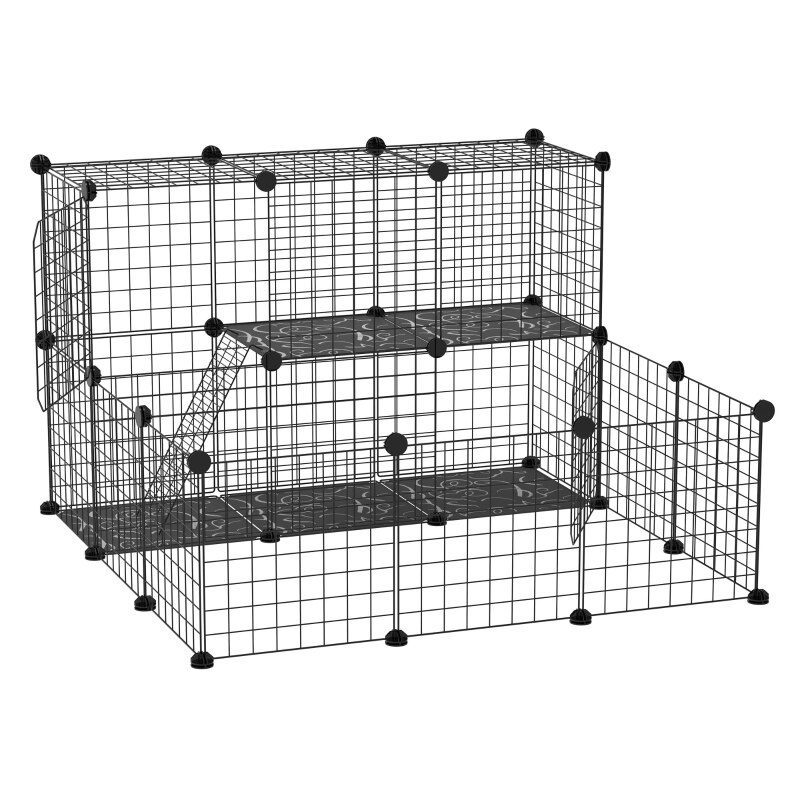 Pet Playpen, DIY Small Animal Cage Fence, Customizable 2-Storey Crate Kennel, for Rabbit Chinchilla Hedgehog Guinea Pig, Black