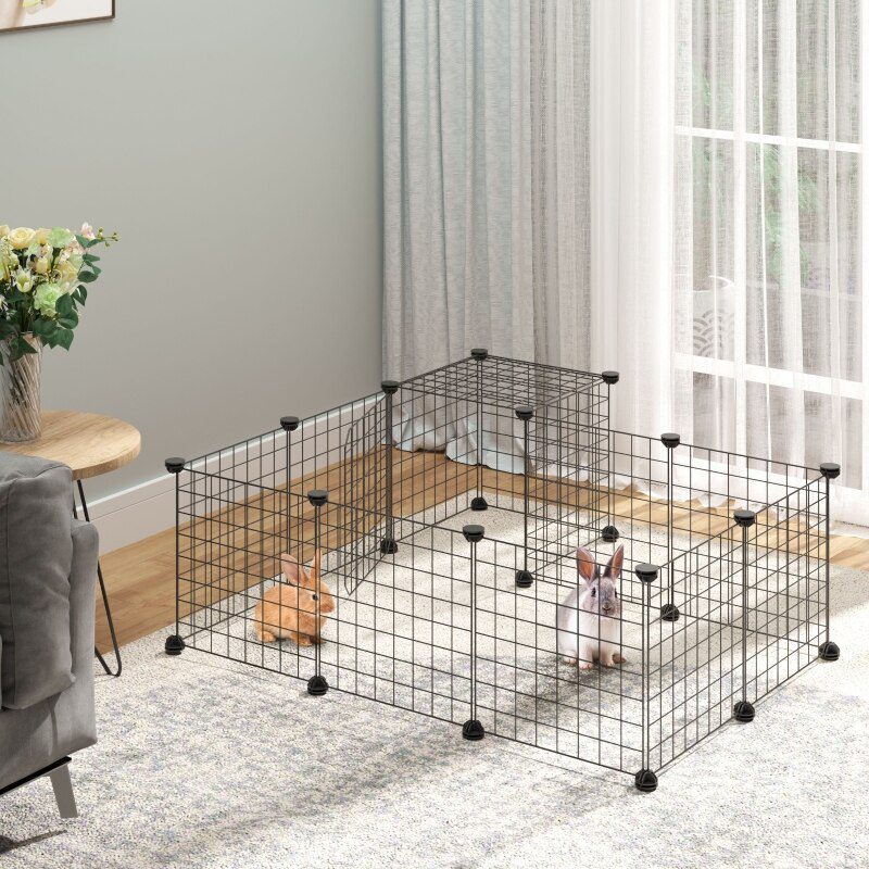 Pet Playpen, DIY Small Animal Cage Fence, Customizable 2-Storey Crate Kennel, for Rabbit Chinchilla Hedgehog Guinea Pig, Black