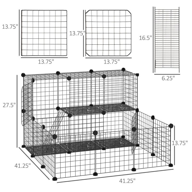 Pet Playpen, DIY Small Animal Cage Fence, Customizable 2-Storey Crate Kennel, for Rabbit Chinchilla Hedgehog Guinea Pig, Black