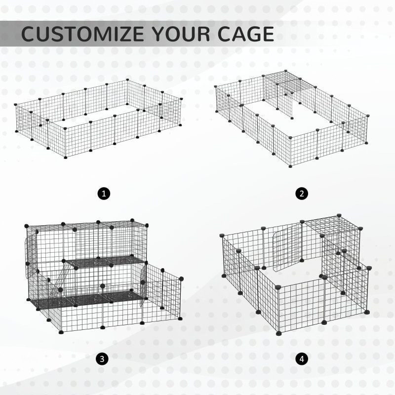 Pet Playpen, DIY Small Animal Cage Fence, Customizable 2-Storey Crate Kennel, for Rabbit Chinchilla Hedgehog Guinea Pig, Black