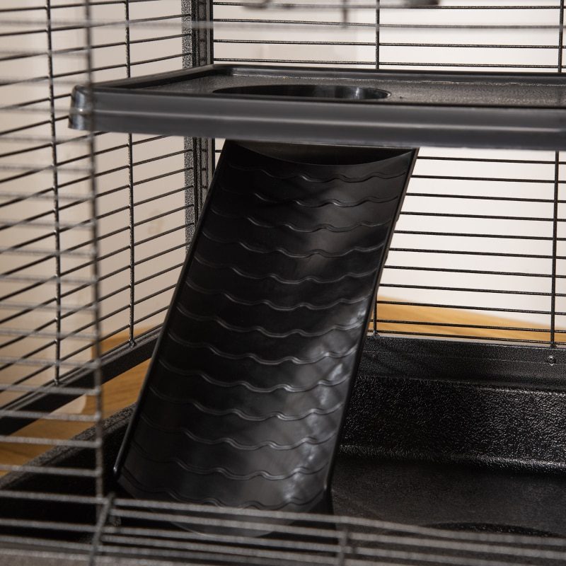 Rabbit Chinchilla Hamster Cage with 4 Universal Wheels and Multiple Platforms - Silver Grey