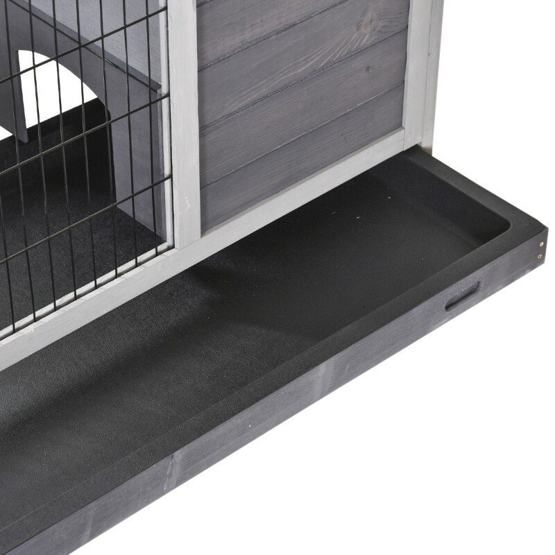 Wooden Indoor Rabbit Hutch Elevated Cage Habitat with Enclosed Run with Wheels, Ideal for Rabbits and Guinea Pigs, Grey