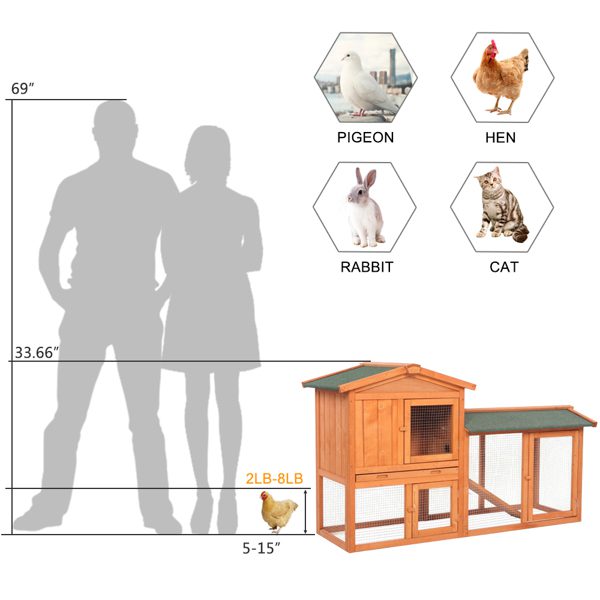 61" Wooden Chicken Coop Hen House Rabbit Wood Hutch Poultry Cage Habitat Rabbit Cage