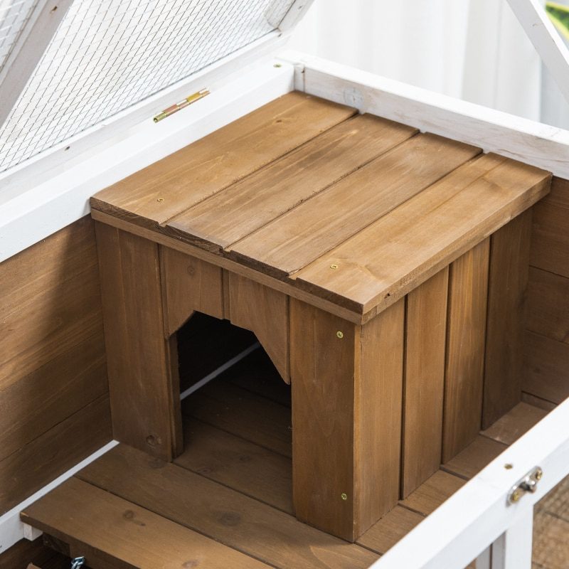 Wooden Rabbit Hutch with Wheels 91,5x53,5x73 cm Rabbit Cage 2 Levels with Folding Roof Brown