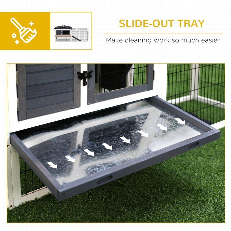 Rabbit Hutch Metal Bunny Cage, Wire and Easy Clean Tray with 2 House Levels and Patio Space 59" L x 20.75" W x 26.75" H