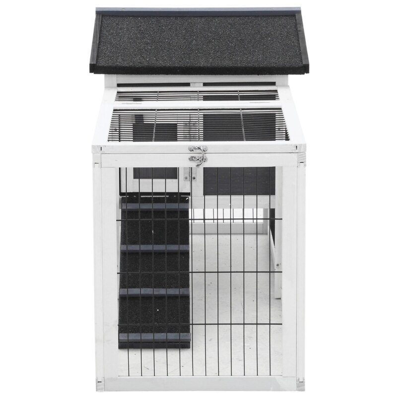 Rabbit Hutch Metal Bunny Cage, Wire and Easy Clean Tray with 2 House Levels and Patio Space 59" L x 20.75" W x 26.75" H