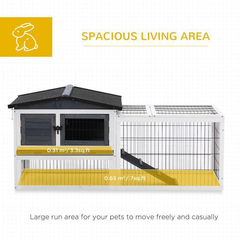 Rabbit Hutch Metal Bunny Cage, Wire and Easy Clean Tray with 2 House Levels and Patio Space 59" L x 20.75" W x 26.75" H