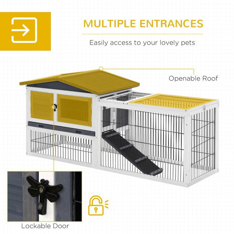 Rabbit Hutch Metal Bunny Cage, Wire and Easy Clean Tray with 2 House Levels and Patio Space 59" L x 20.75" W x 26.75" H