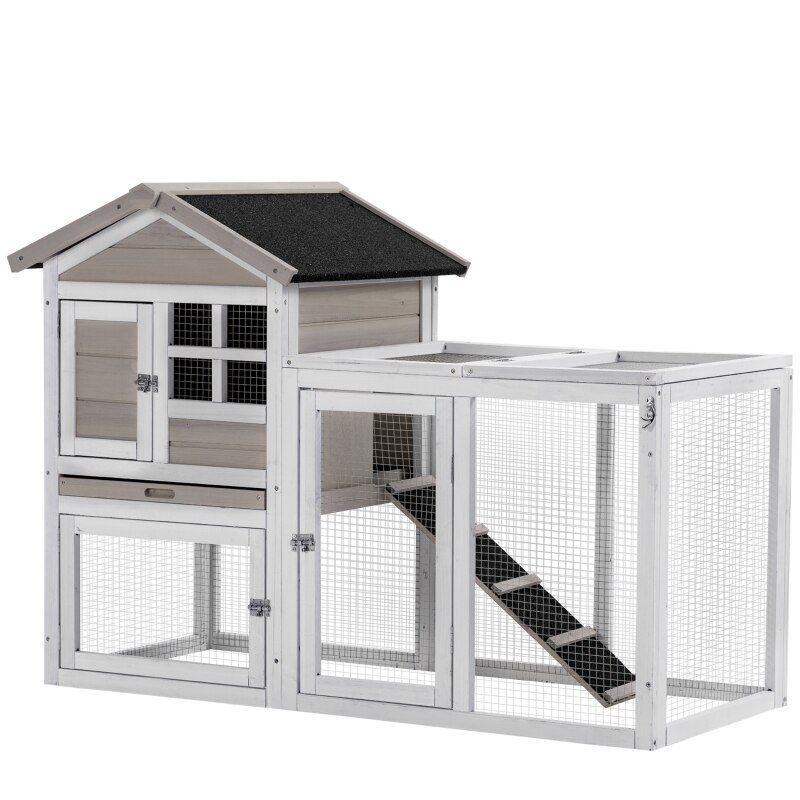 102" Wooden Rabbit Hutch Double Main House Pet Playpen Large Bunny House Enclosure with Run Box, Slide-out Tray, Ramp