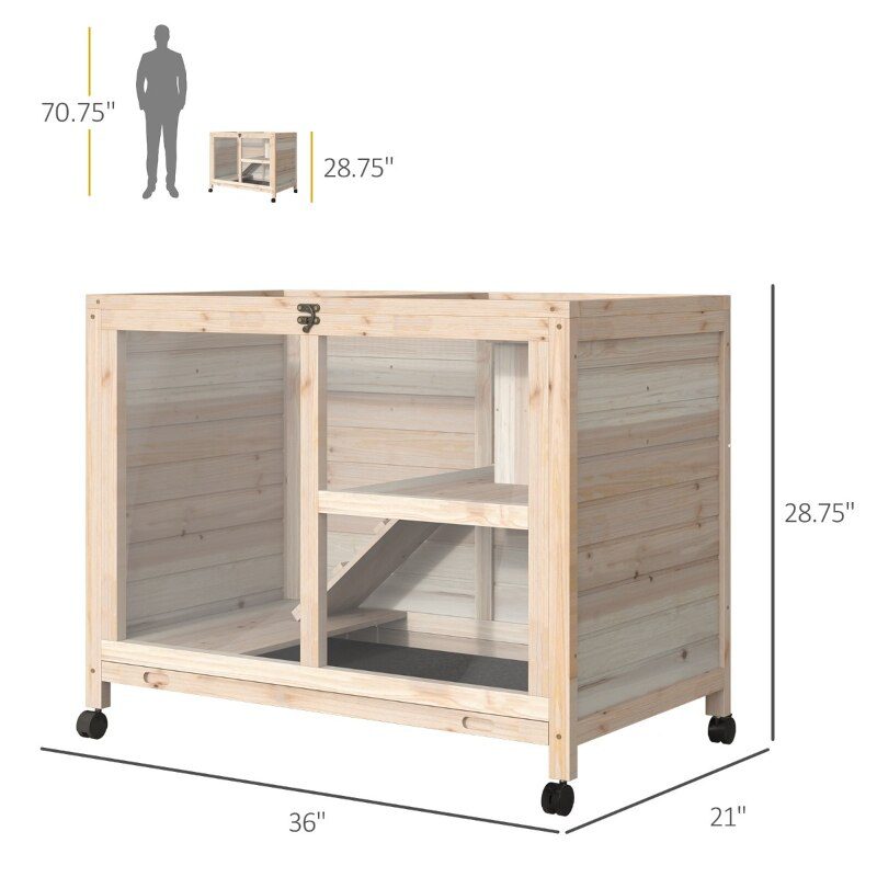 2-Story Wooden Rabbit Hutch Pet House Bunny Cage Small Animal Habitat with Dropping Tray Ramps Lockable Doors Large Run Area