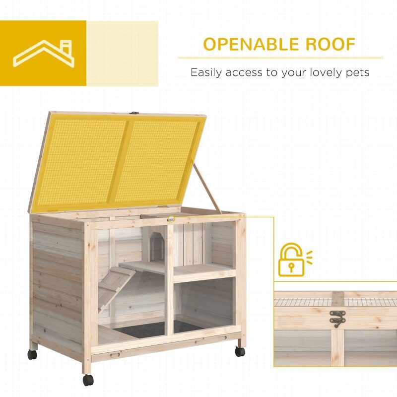 2-Story Wooden Rabbit Hutch Pet House Bunny Cage Small Animal Habitat with Dropping Tray Ramps Lockable Doors Large Run Area