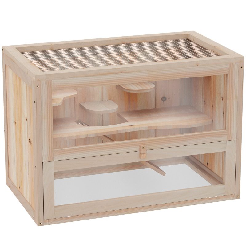 Wooden Hamster Cage Rabbit Guinea Pig Chinchilla Pet House 2 Levels Small Animals Habitat Home w/ openable roof & Window