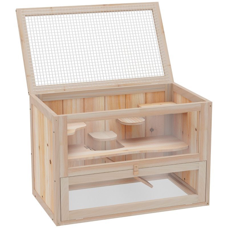 Wooden Hamster Cage Rabbit Guinea Pig Chinchilla Pet House 2 Levels Small Animals Habitat Home w/ openable roof & Window