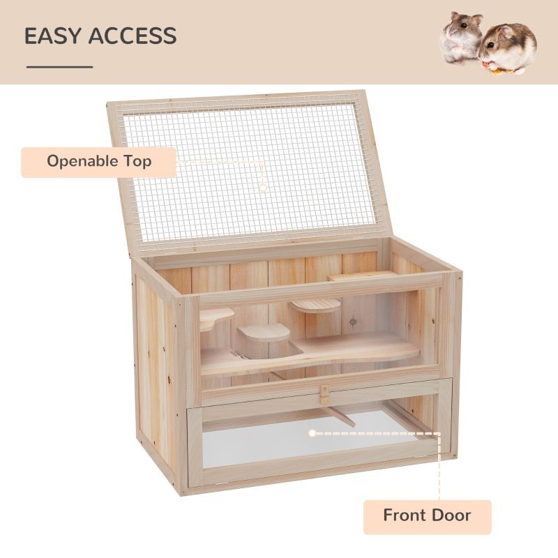 Wooden Hamster Cage Rabbit Guinea Pig Chinchilla Pet House 2 Levels Small Animals Habitat Home w/ openable roof & Window