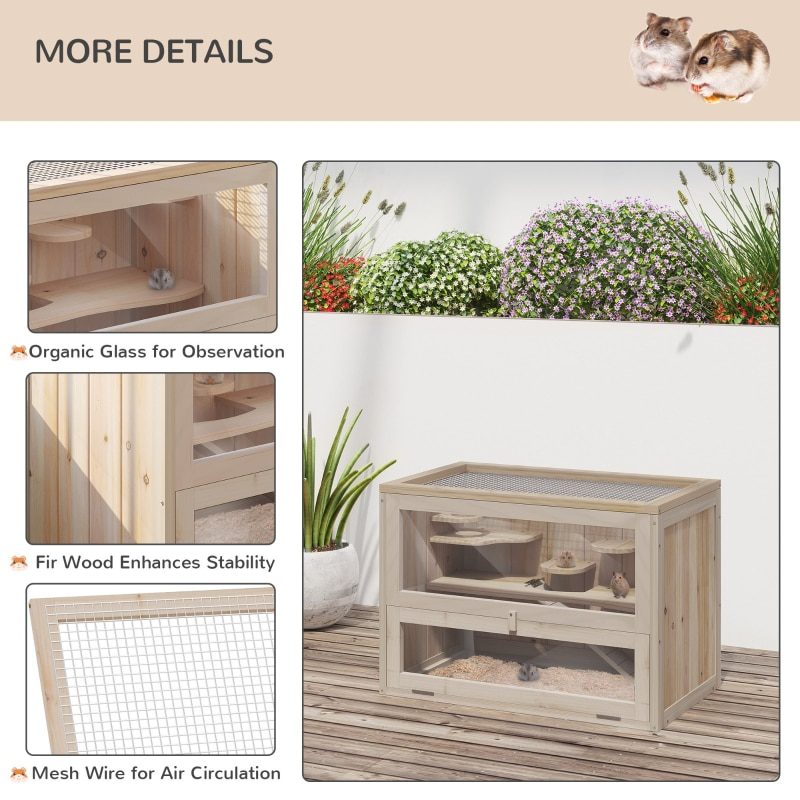 Wooden Hamster Cage Rabbit Guinea Pig Chinchilla Pet House 2 Levels Small Animals Habitat Home w/ openable roof & Window