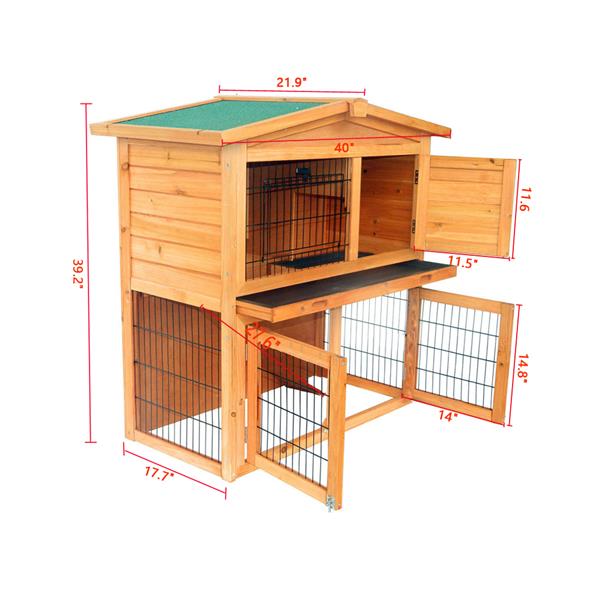 40" Triangle Roof Waterproof Wooden Rabbit Hutch A-Frame Pet Cage Wood Small House Chicken Coop