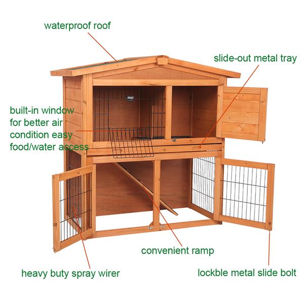 40" Triangle Roof Waterproof Wooden Rabbit Hutch A-Frame Pet Cage Wood Small House Chicken Coop