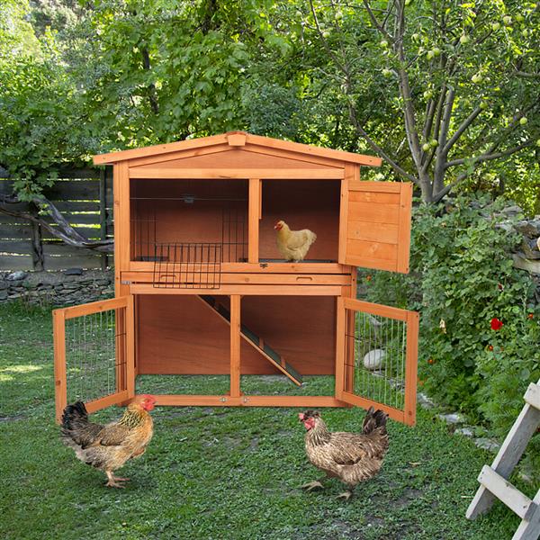 40" Triangle Roof Waterproof Wooden Rabbit Hutch A-Frame Pet Cage Wood Small House Chicken Coop