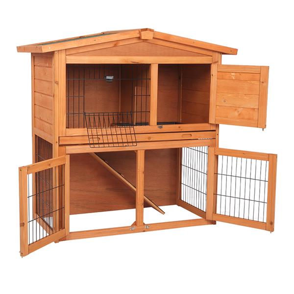 40" Triangle Roof Waterproof Wooden Rabbit Hutch A-Frame Pet Cage Wood Small House Chicken Coop