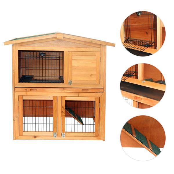 40" Triangle Roof Waterproof Wooden Rabbit Hutch A-Frame Pet Cage Wood Small House Chicken Coop