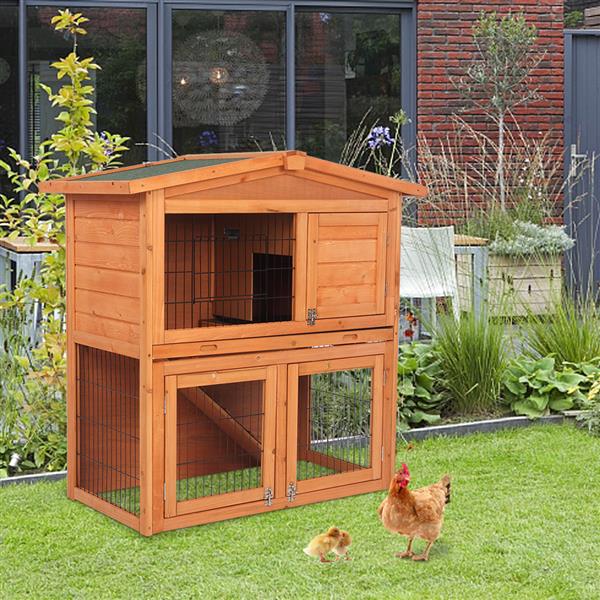 40" Triangle Roof Waterproof Wooden Rabbit Hutch A-Frame Pet Cage Wood Small House Chicken Coop