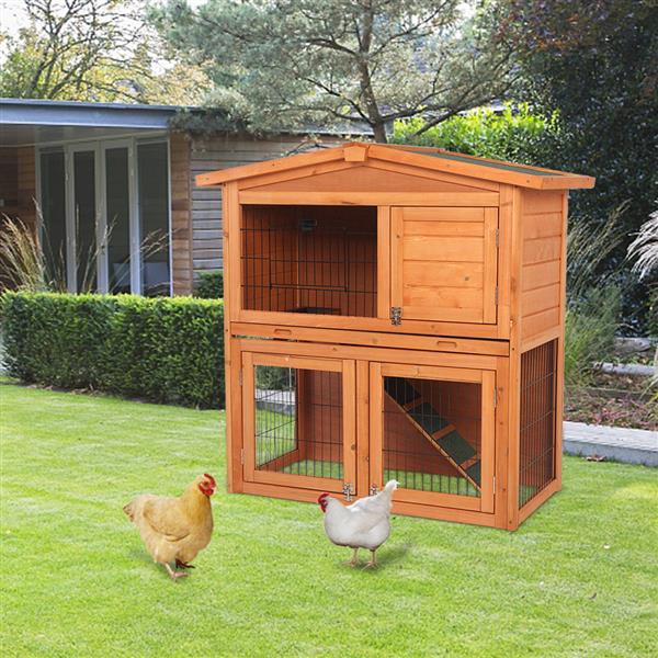 40" Triangle Roof Waterproof Wooden Rabbit Hutch A-Frame Pet Cage Wood Small House Chicken Coop