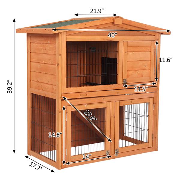 40" Triangle Roof Waterproof Wooden Rabbit Hutch A-Frame Pet Cage Wood Small House Chicken Coop