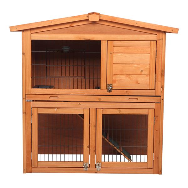 40" Triangle Roof Waterproof Wooden Rabbit Hutch A-Frame Pet Cage Wood Small House Chicken Coop