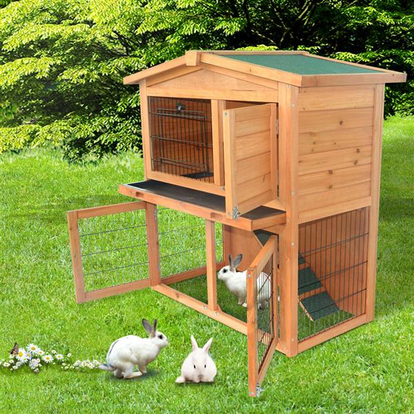 40" Triangle Roof Waterproof Wooden Rabbit Hutch A-Frame Pet Cage Wood Small House Chicken Coop