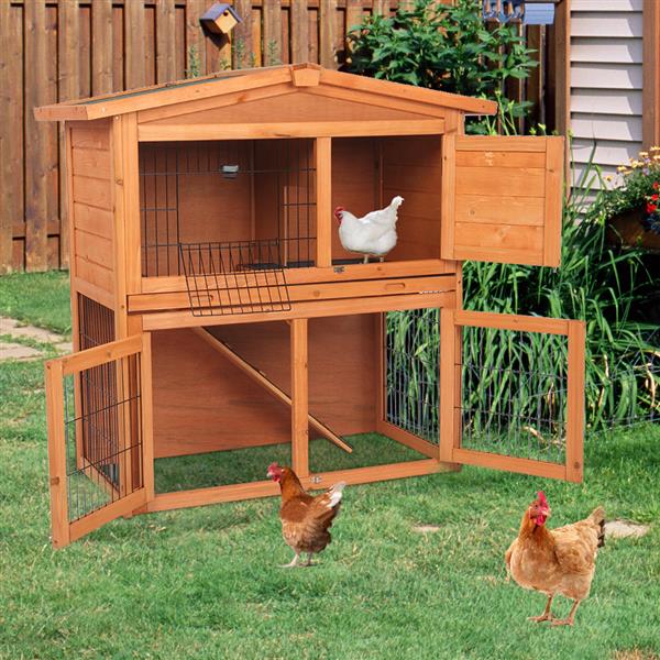 40" Triangle Roof Waterproof Wooden Rabbit Hutch A-Frame Pet Cage Wood Small House Chicken Coop