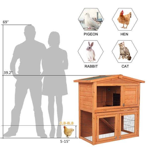 40" Triangle Roof Waterproof Wooden Rabbit Hutch A-Frame Pet Cage Wood Small House Chicken Coop