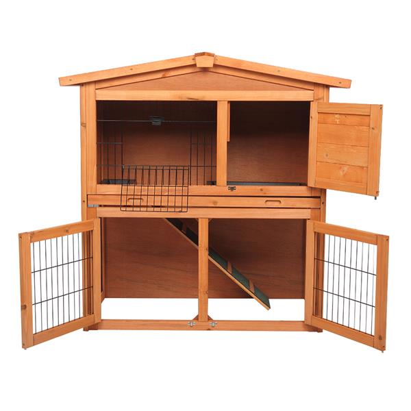 40" Triangle Roof Waterproof Wooden Rabbit Hutch A-Frame Pet Cage Wood Small House Chicken Coop