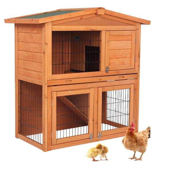 40" Triangle Roof Waterproof Wooden Rabbit Hutch A-Frame Pet Cage Wood Small House Chicken Coop