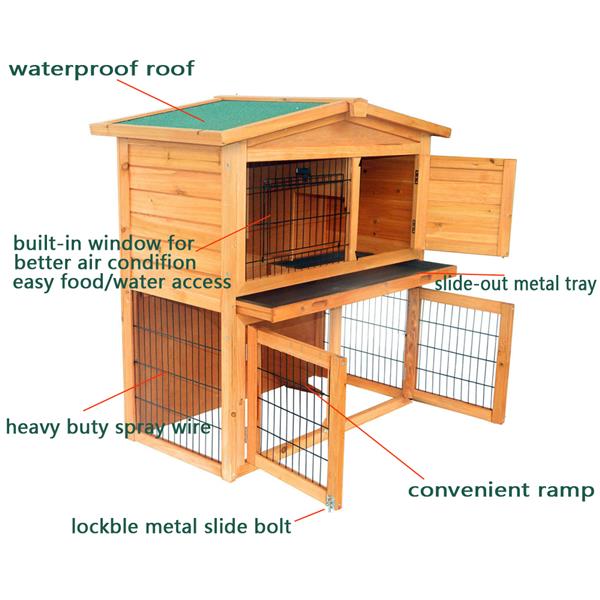 40" Triangle Roof Waterproof Wooden Rabbit Hutch A-Frame Pet Cage Wood Small House Chicken Coop