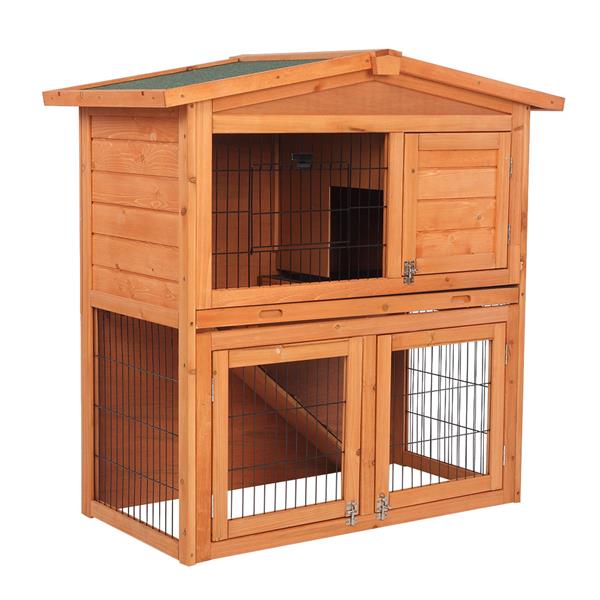 40" Triangle Roof Waterproof Wooden Rabbit Hutch A-Frame Pet Cage Wood Small House Chicken Coop