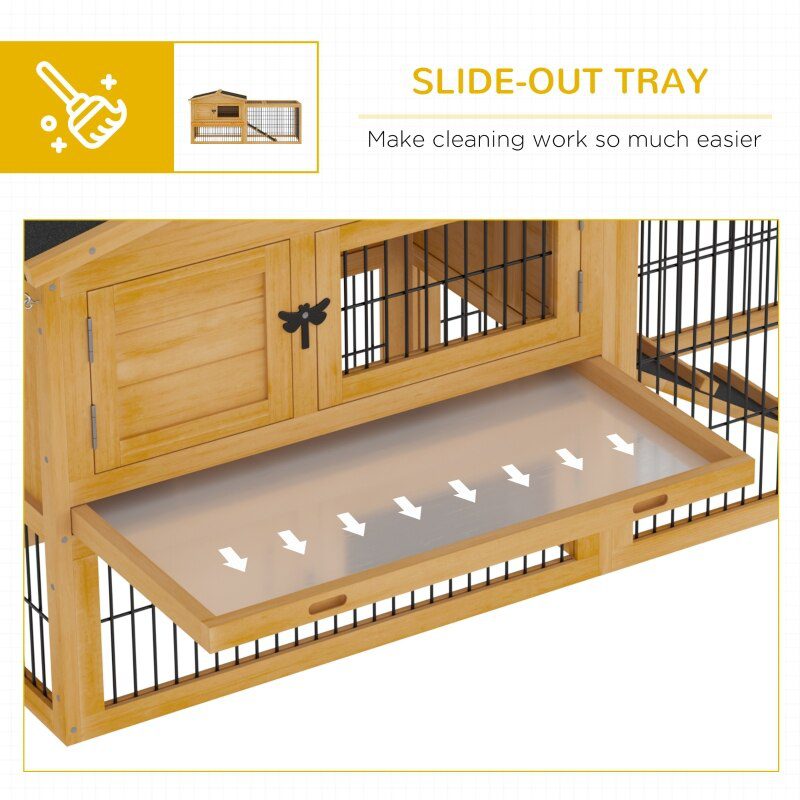 Solid Wood Rabbit Hutch with 2 House Levels and Patio Space 59" L x 20.75" W x 26.75" H