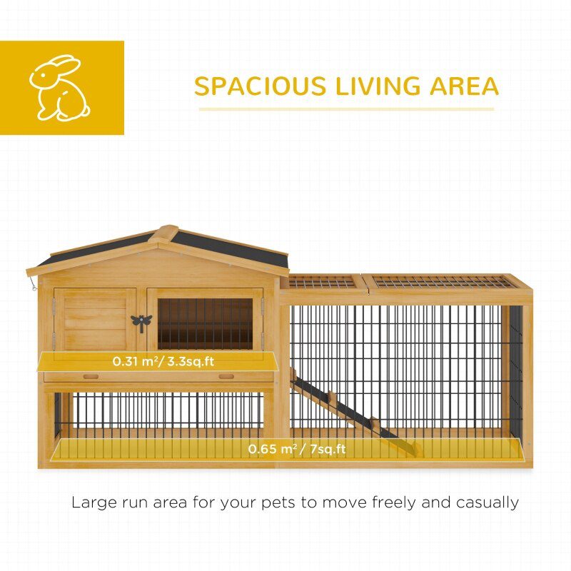 Solid Wood Rabbit Hutch with 2 House Levels and Patio Space 59" L x 20.75" W x 26.75" H