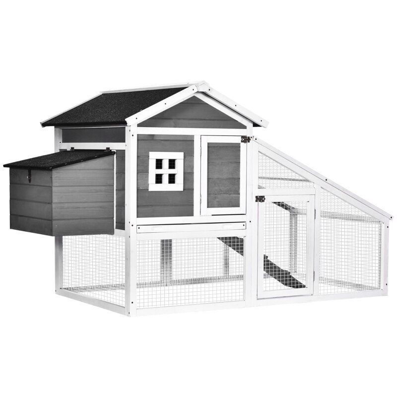 69" Chicken Coop Wooden Backyard Poultry Hen Cage, Rabbit Hutch Pen,  Removable Tray Asphalt Roof,  and Safe Lockable Door