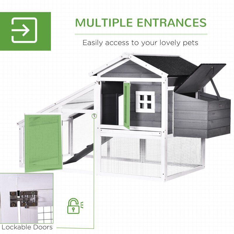 69" Chicken Coop Wooden Backyard Poultry Hen Cage, Rabbit Hutch Pen,  Removable Tray Asphalt Roof,  and Safe Lockable Door