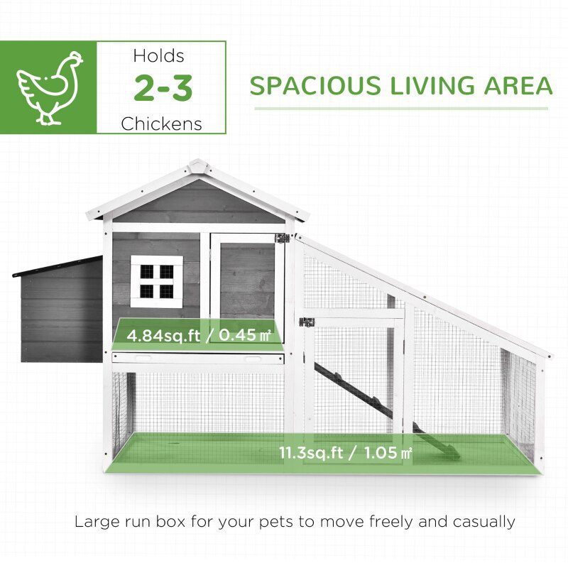 69" Chicken Coop Wooden Backyard Poultry Hen Cage, Rabbit Hutch Pen,  Removable Tray Asphalt Roof,  and Safe Lockable Door