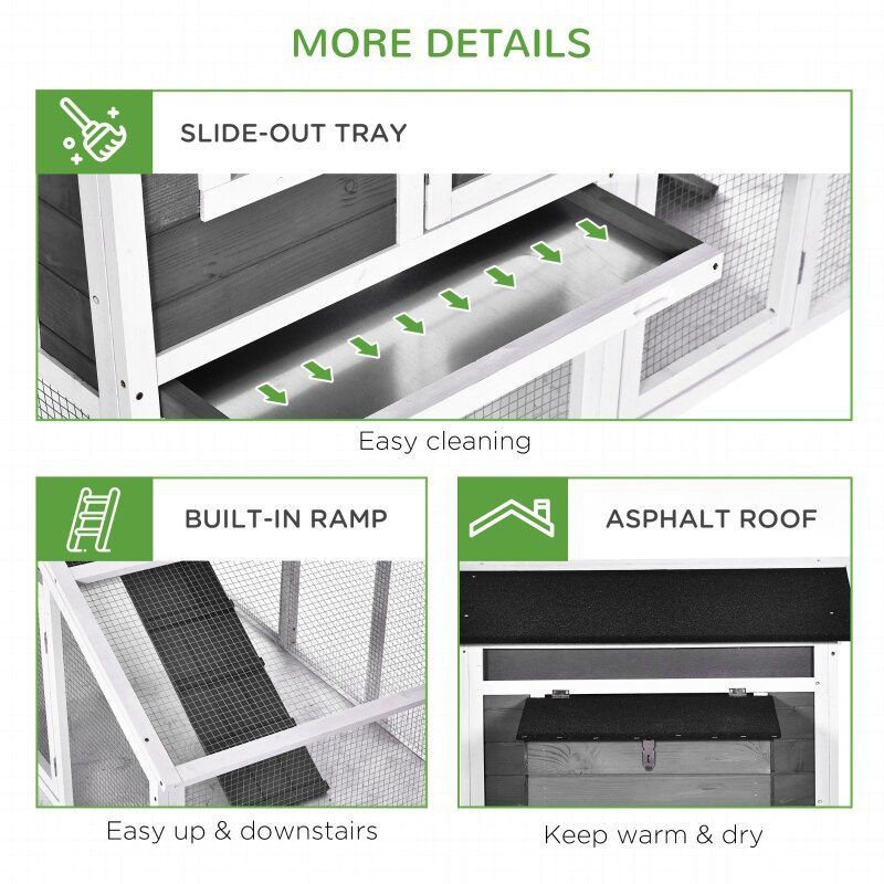 69" Chicken Coop Wooden Backyard Poultry Hen Cage, Rabbit Hutch Pen,  Removable Tray Asphalt Roof,  and Safe Lockable Door