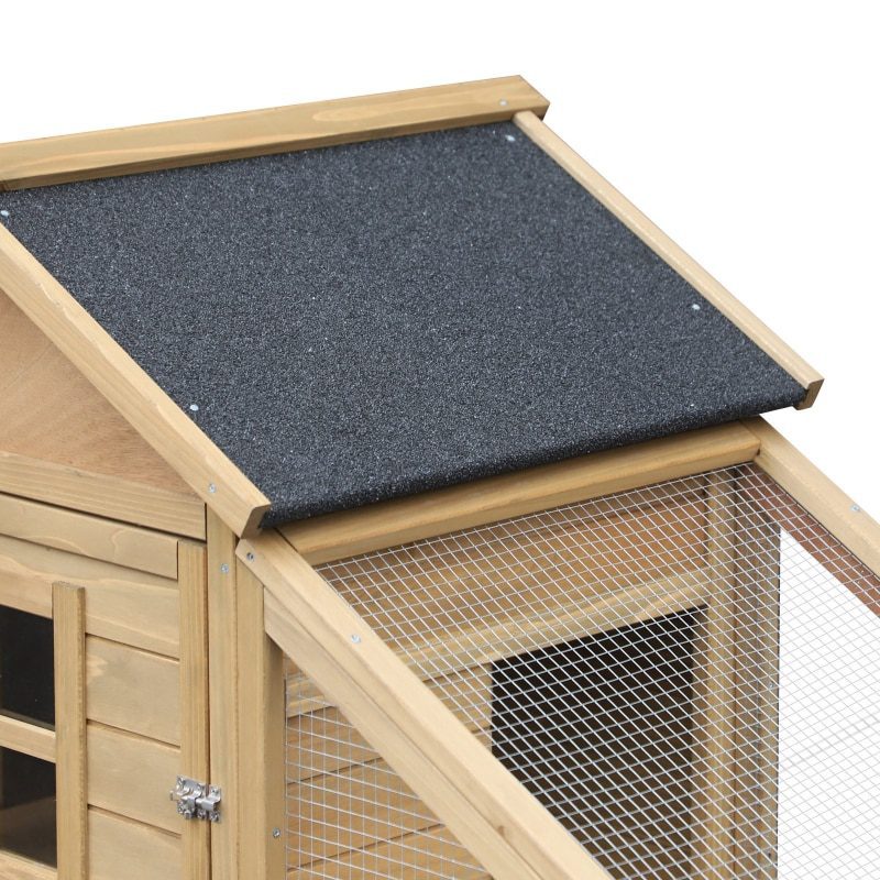 69" Wooden Chicken Coop, Poultry Cage Hen House with Connecting Ramp, Removable Tray, Ventilated Window and Nesting Box, Natural